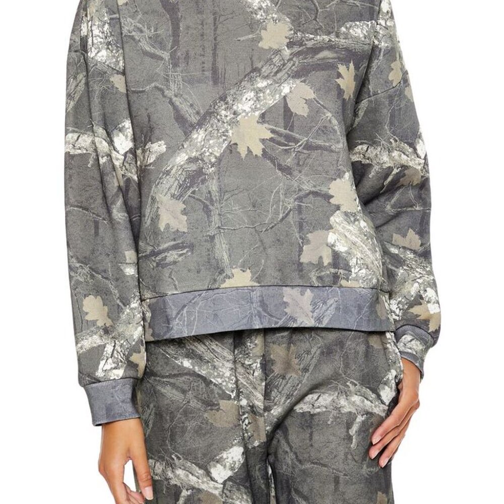 NWT Fleece Leaf Print Pullover Sweatshirt Sz S